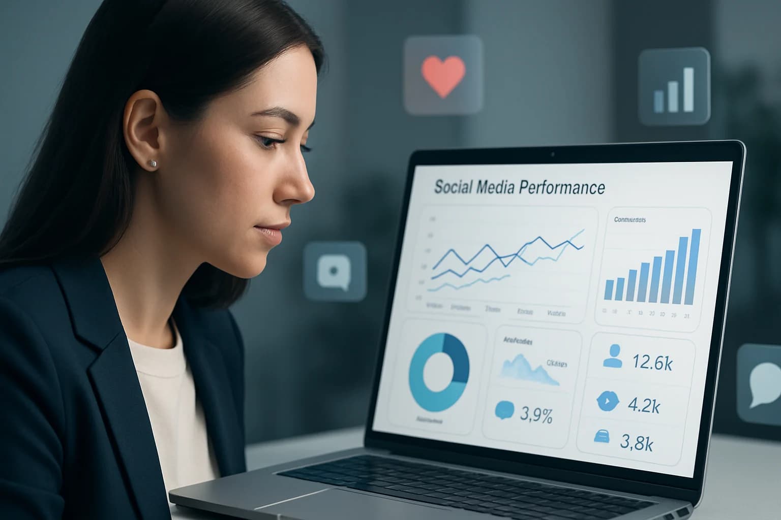 Colorful charts and graphs illustrating how to analyze your brand's social media performance.