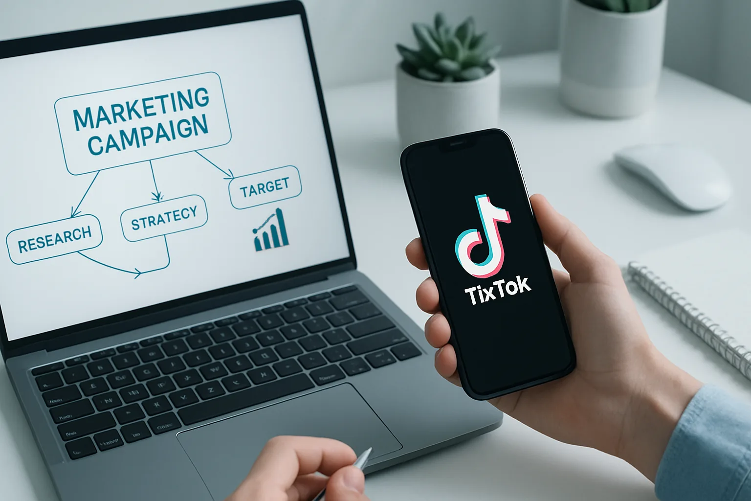 Colorful TikTok interface with marketing strategy elements illustrating how to create a successful marketing campaign on TikTok.