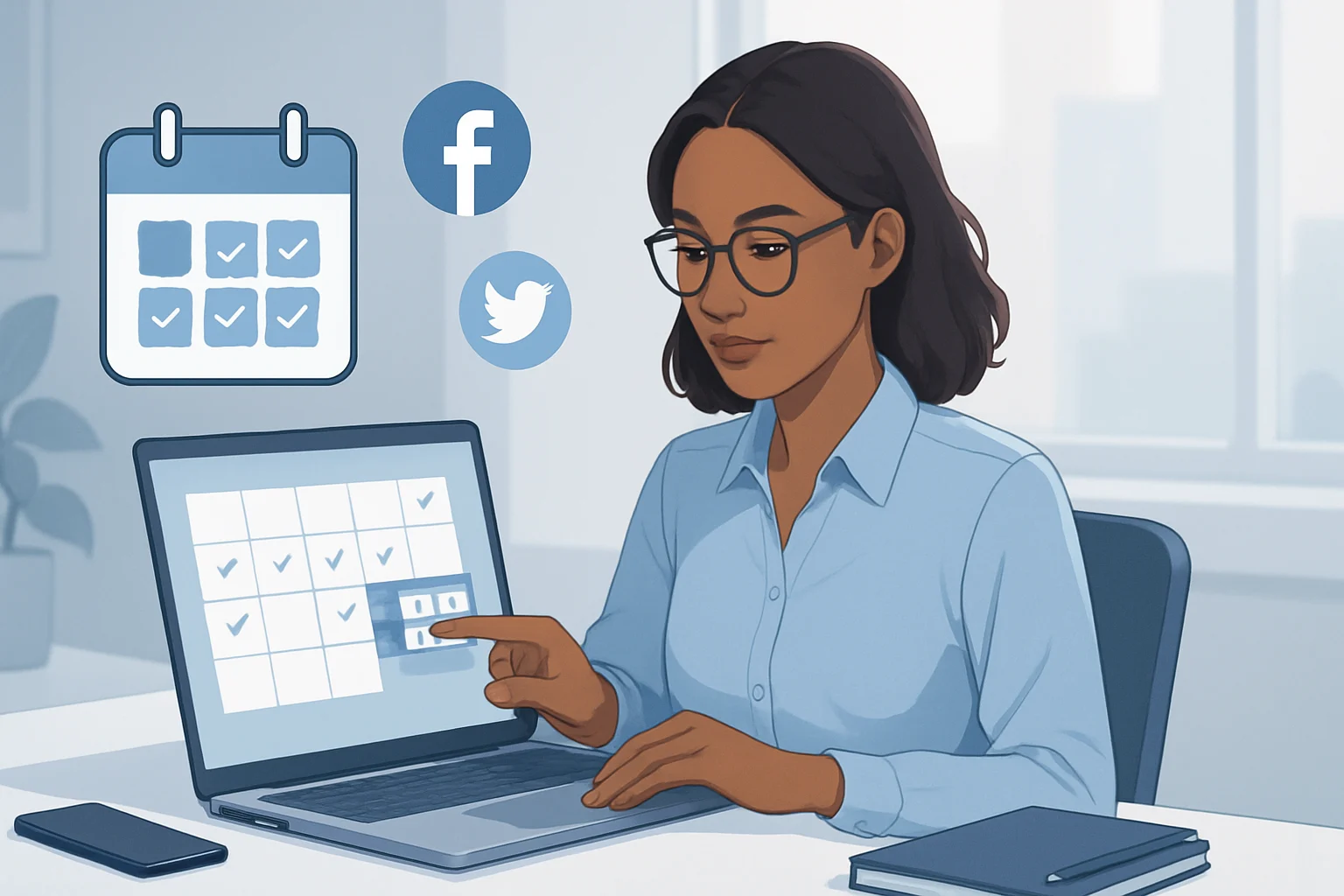 Calendar and clock illustrating how to create a consistent posting schedule for social media.