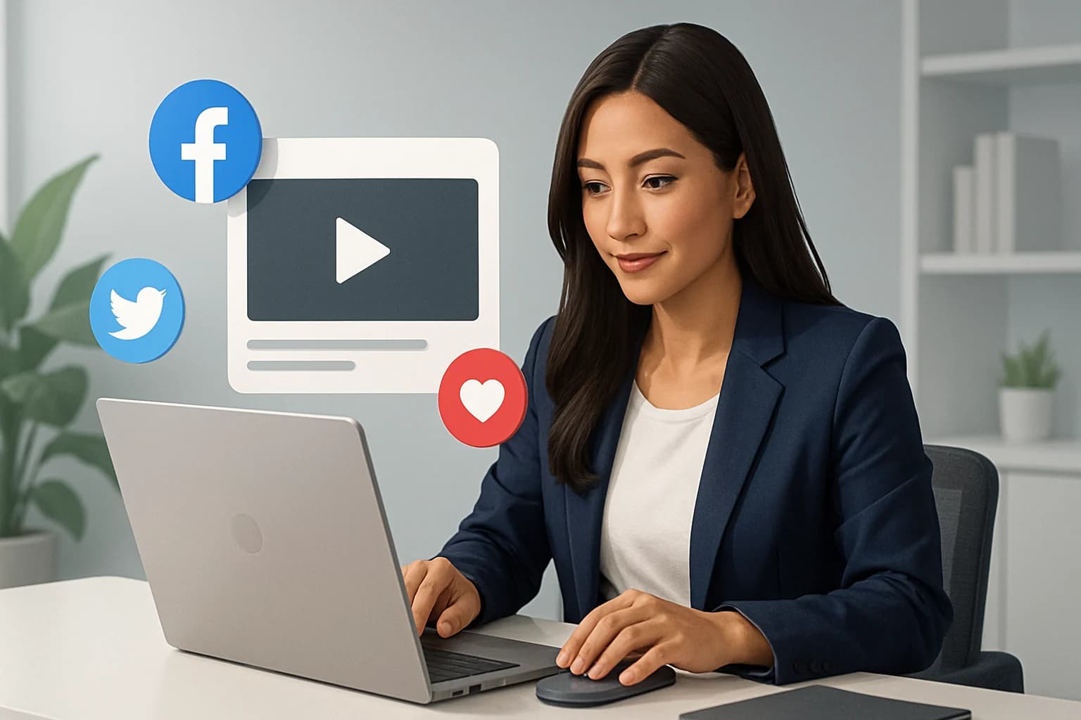 Creative team brainstorming effective strategies for video marketing on social media with laptops.