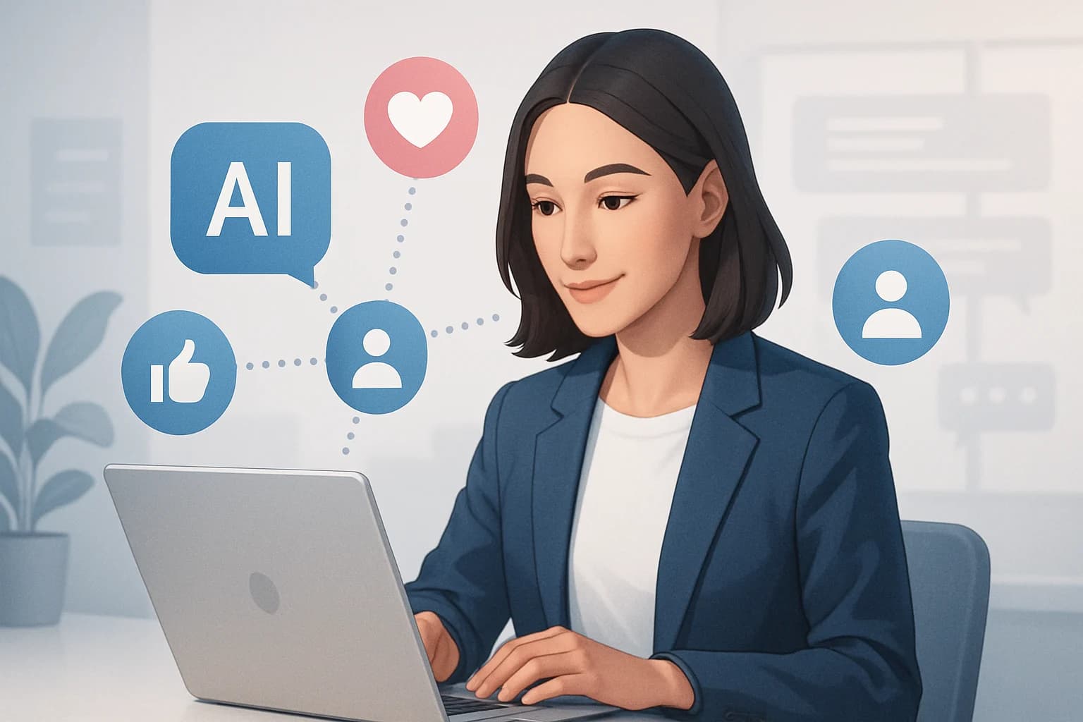 Colorful infographic illustrating strategies on how to use AI for social media audience engagement.
