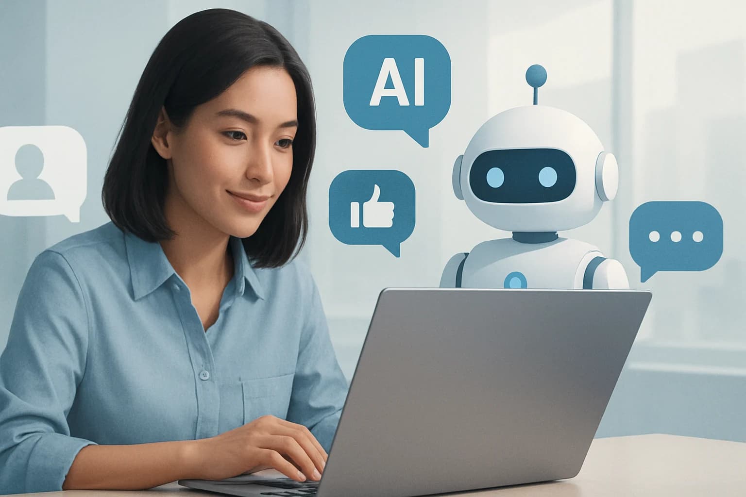 Colorful infographic illustrating strategies for using AI for social media customer engagement.