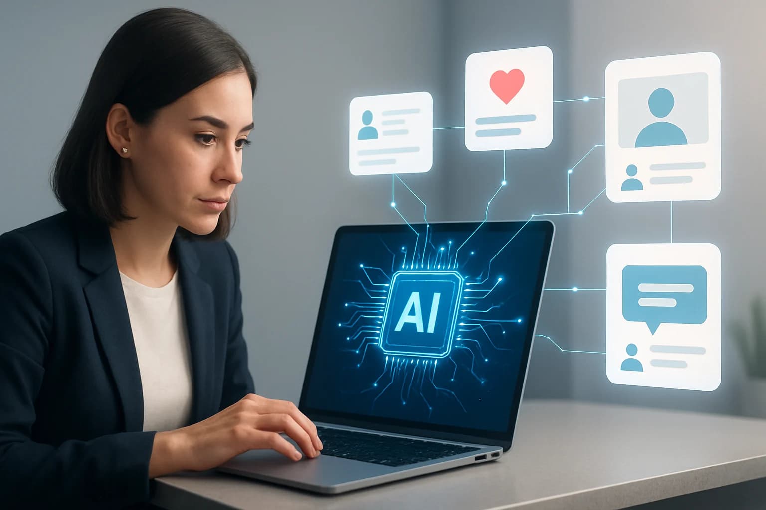 Colorful infographic illustrating strategies on how to leverage AI for personalized social media content.