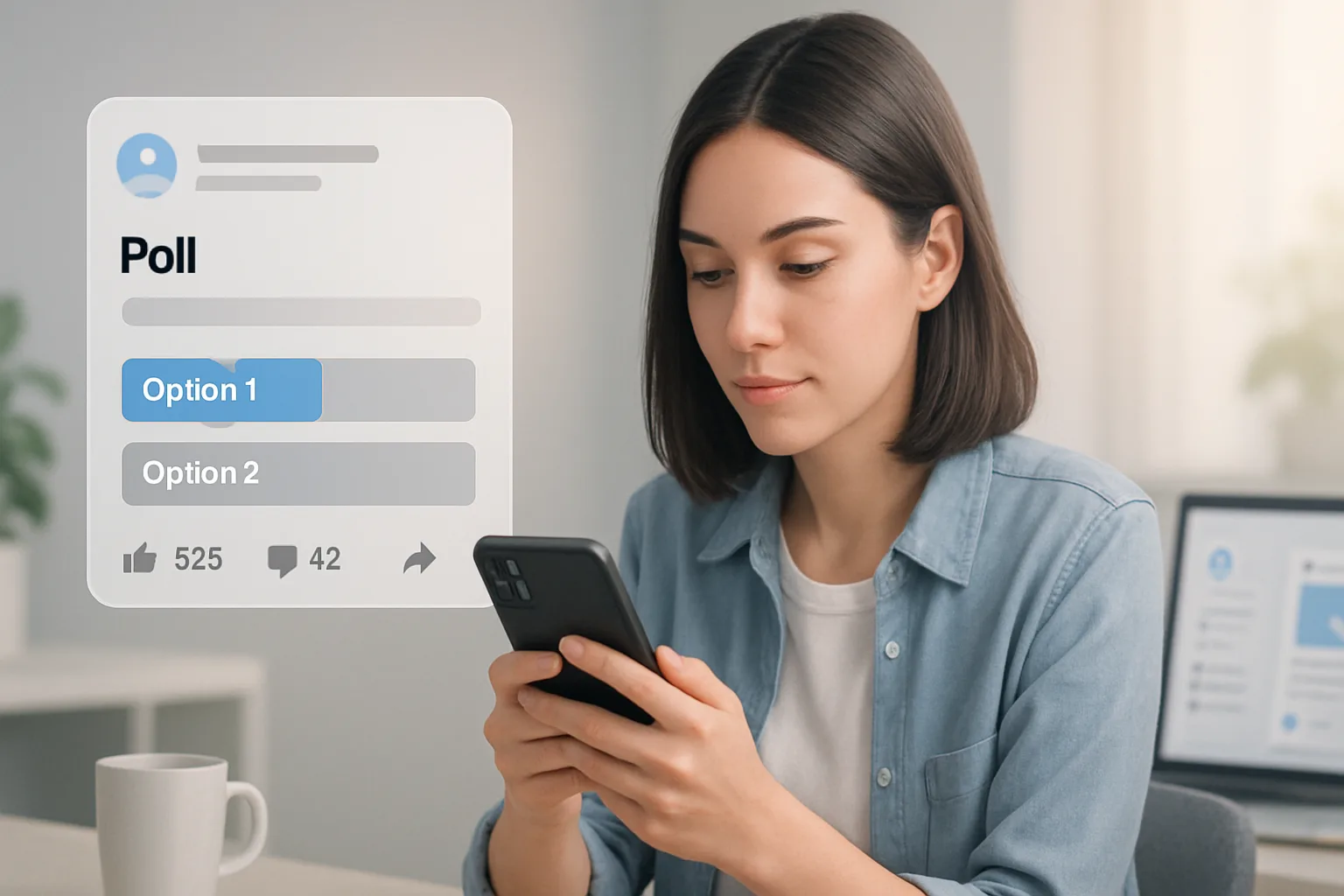 Colorful social media interface showcasing interactive polls and surveys for audience engagement strategies.