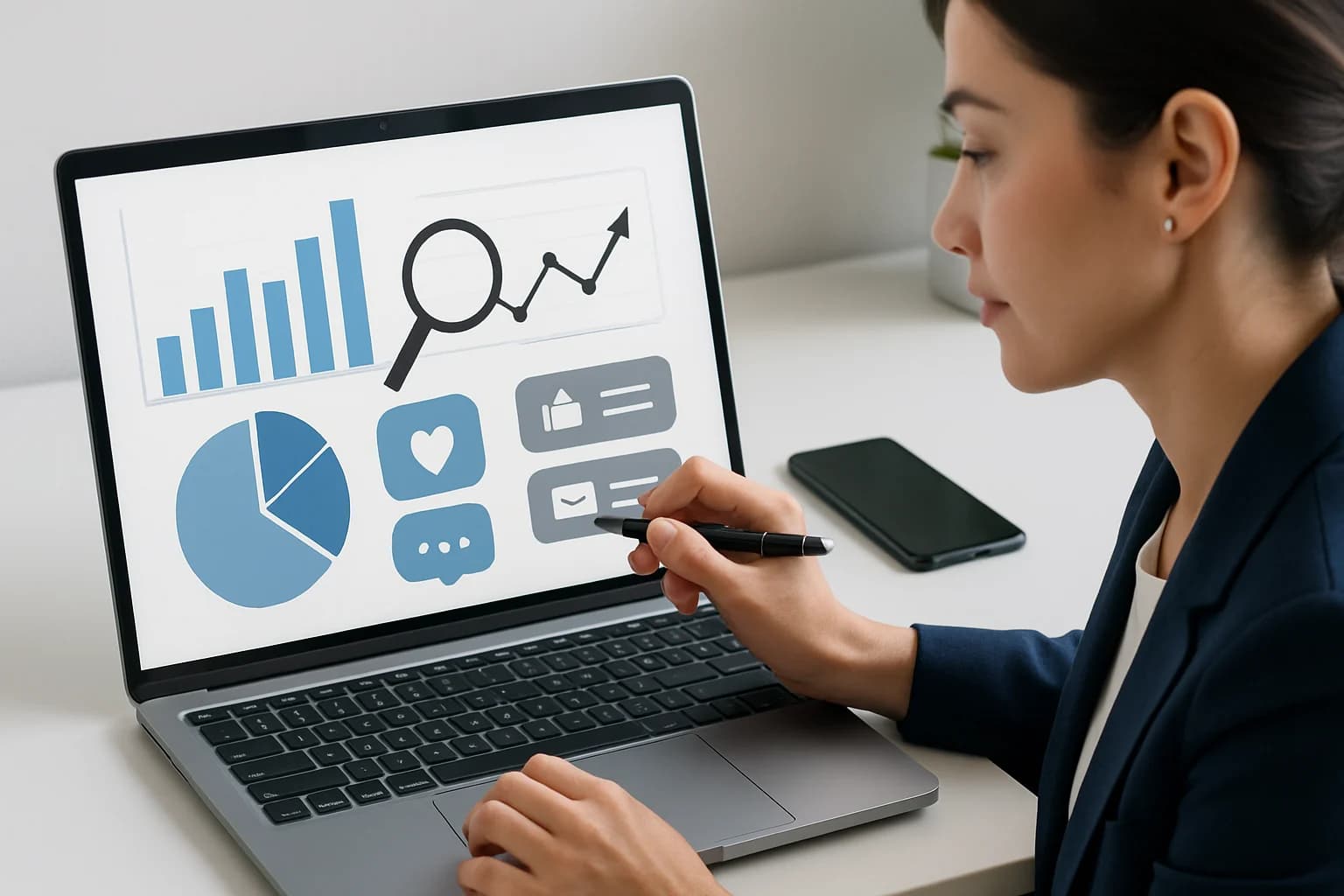 Colorful charts and graphs showcasing how to analyze social media content performance metrics.