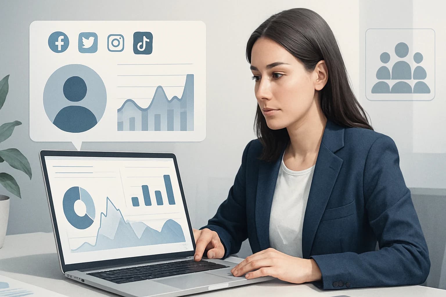 Colorful infographic illustrating understanding audience insights on social media through data visualization.