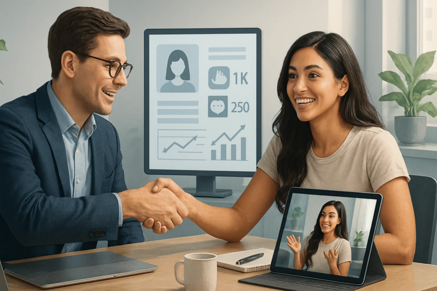 Group of diverse influencers brainstorming strategies on how to effectively collaborate with influencers on social media.