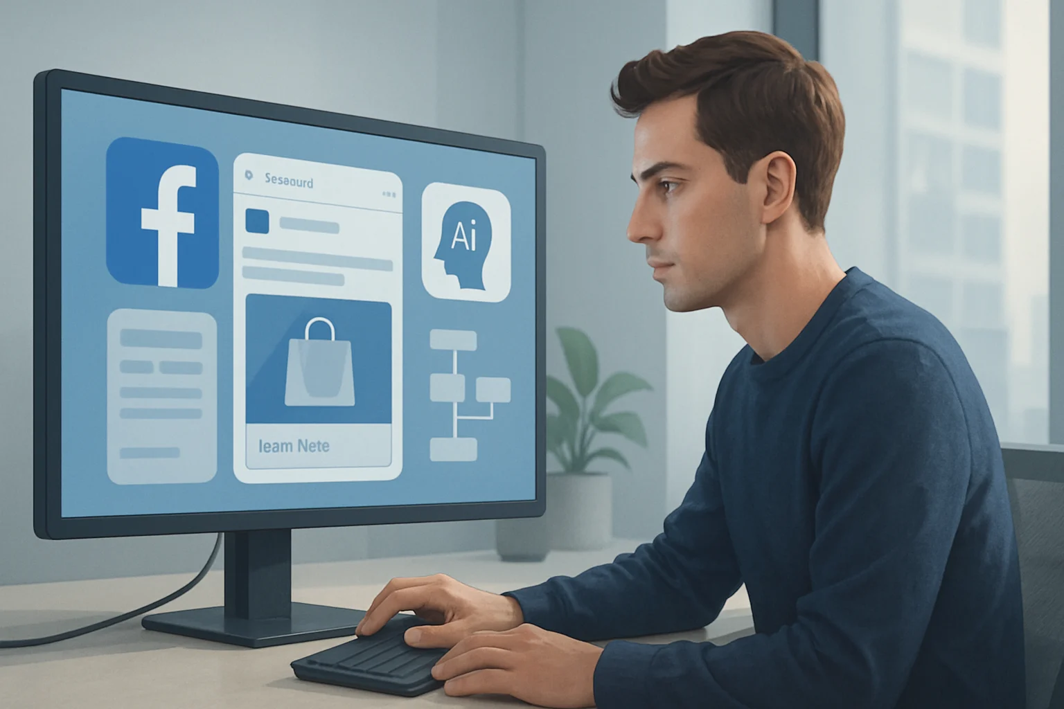 Visual representation of AI tools optimizing strategies for creating effective Facebook ad campaigns with AI.