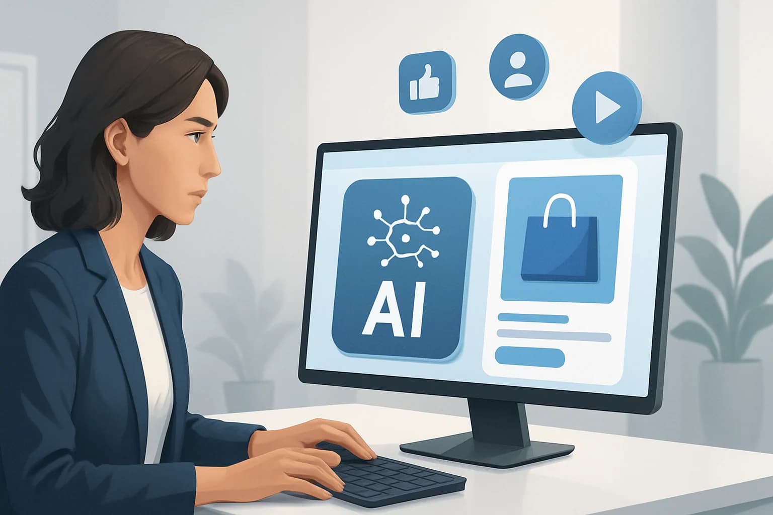 Creative workspace with AI tools and social media ads showcasing how to use AI for social media ad creation.