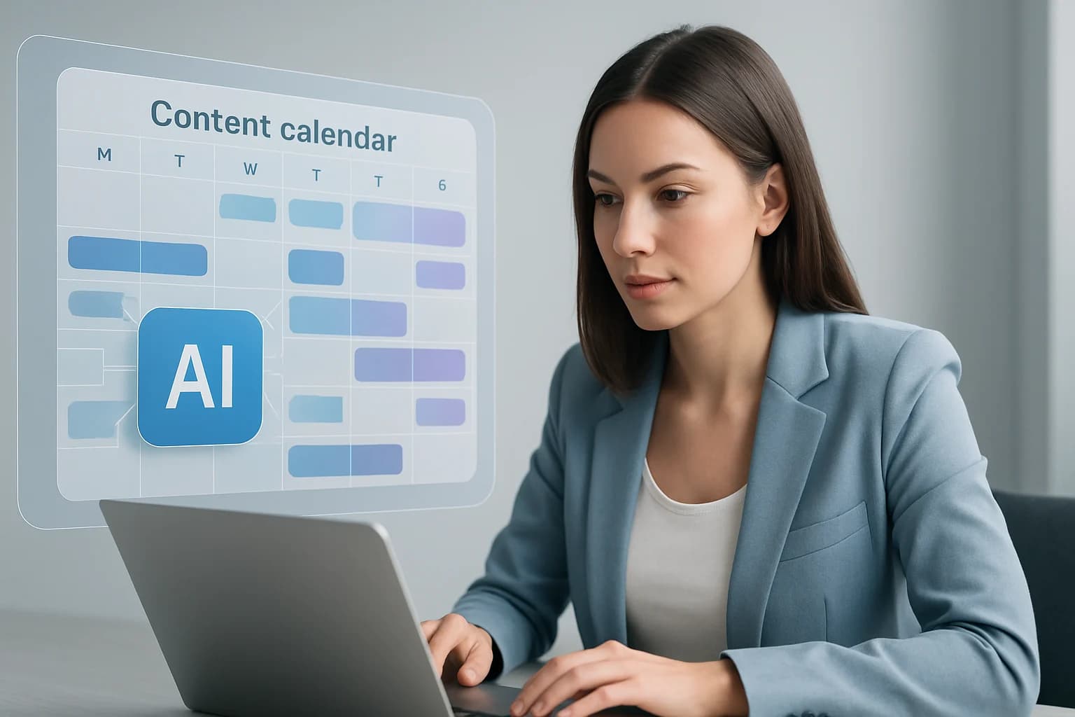 Colorful calendar layout with AI tools illustrated, showcasing how to create engaging content calendars with AI.
