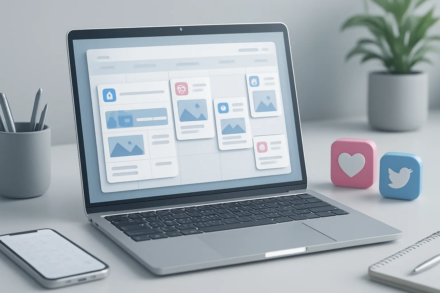 Calendar planner with notes and reminders for tips for effective social media content scheduling.